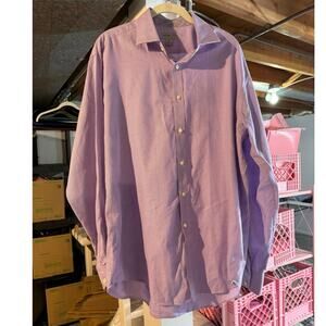 Jack Stone by Thomas Dean XL Purple White Micro Check Dress Shirt 100% Cotton